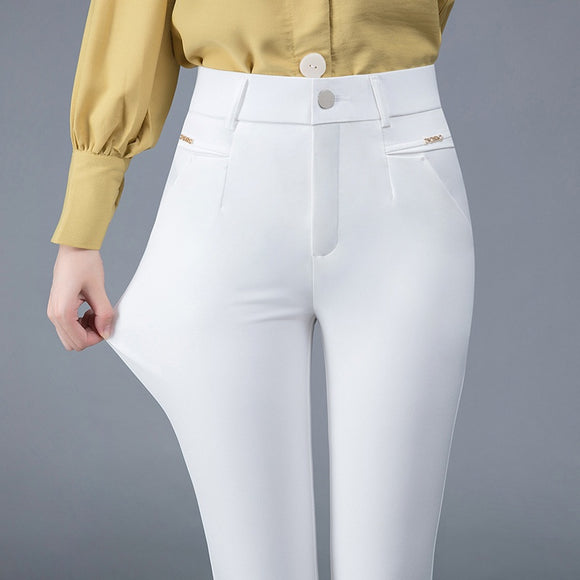 Pantalones Casuales Coreanos Cintura Alta Elásticos Ajustados Efecto Adelgazante