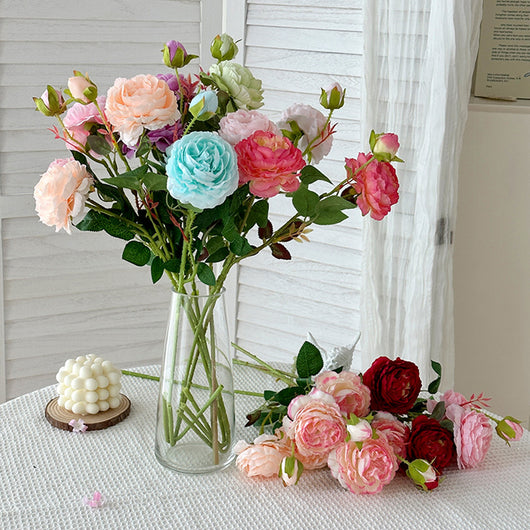 Flores Artificiales de Peonía y Rosa Premium para Decoración del Hogar