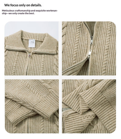 Cardigan de Punto Grueso con Cierre y Patrón Trenzado para Hombre - Image 9