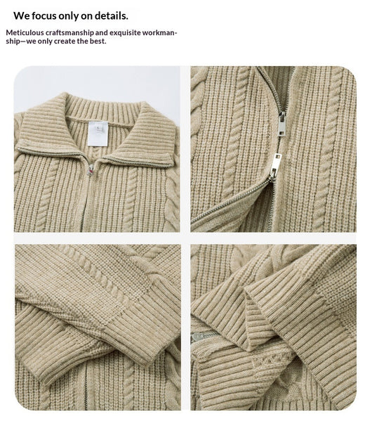 Cardigan de Punto Grueso con Cierre y Patrón Trenzado para Hombre - Image 9