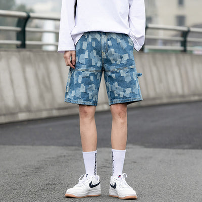 Shorts Jacquard Denim Hombre Talla Grande Estilo Suelto Estampado Completo - Image 4