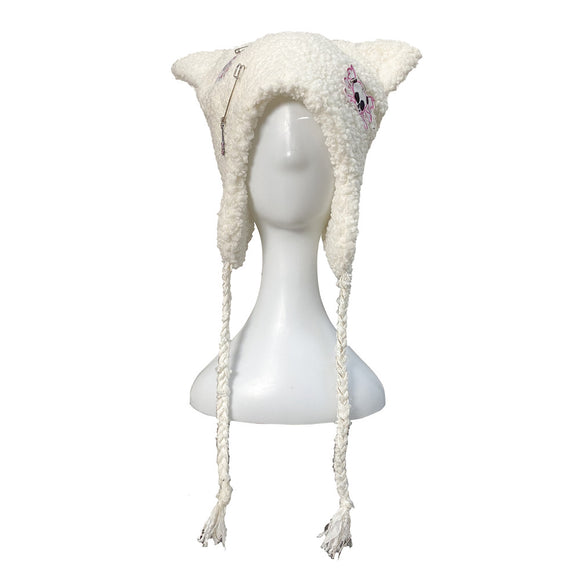 Gorro Punk de Terciopelo con Orejas de Gato 3D