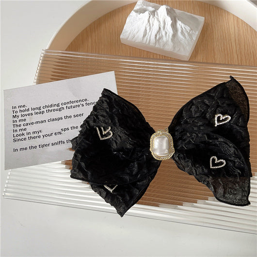 Broche para Cabello de Encaje Negro con Lazo Retro y Brillantes - Image 6