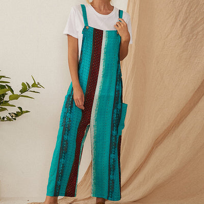 Jumpsuit Holgado de Algodón y Lino con Tirantes y Estampado - Image 2