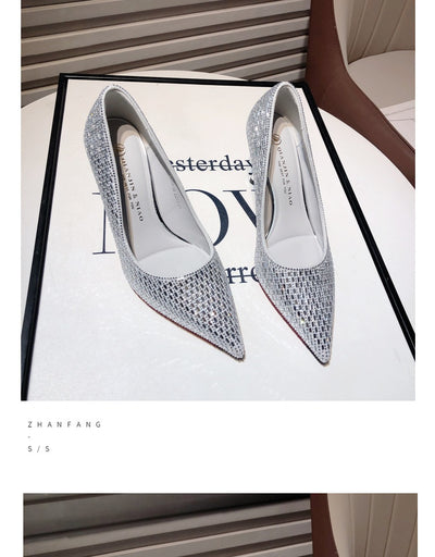 Zapatos de Tacón Stiletto Plateado Puntiagudo para Bodas y Banquetes - Image 11