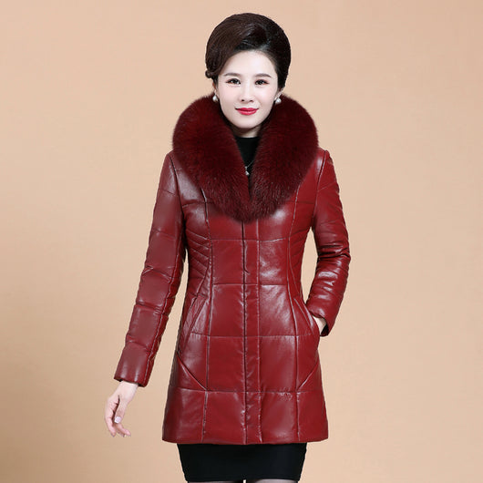 Chaqueta de Cuero Acolchada con Cuello de Piel Sintética para Mujer - Image 15