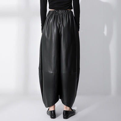 Pantalones Talle Alto de Cuero Ecológico Mate Negro - Diseño Minimalista - Image 4