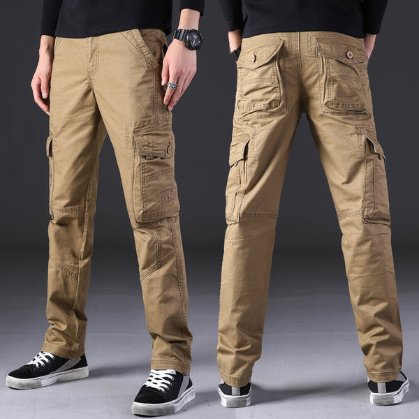 Pantalones de Trabajo Hombre Algodón Puro Bolsillos Múltiples Corte Recto