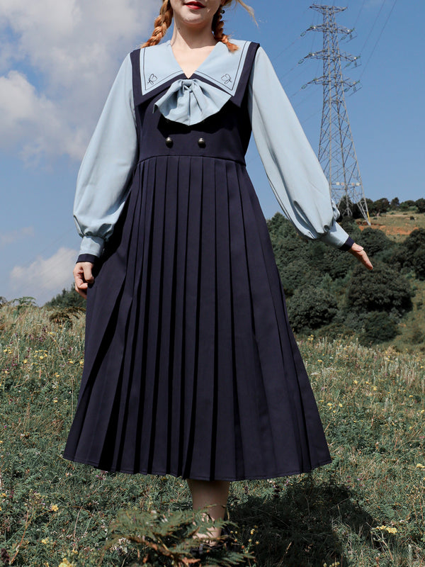 Vestido Preppy Azul Marino con Bordado Navy Japonés