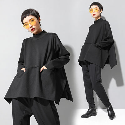 Blusa Suelta Negra de Manga Larga con Abertura Lateral - Image 9