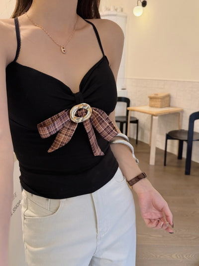 Camiseta Halter Ajustada con Lazo Decorativo para Mujer - Image 7