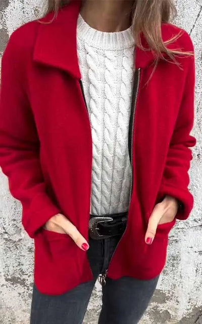 Chaqueta Solapa con Cierre y Bolsillos para Mujer - Abrigo Versátil Otoño Invierno - Image 9