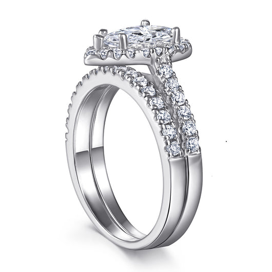 Anillo de Plata Esterlina con Zirconia Cúbica Gota - Simulante de Diamante