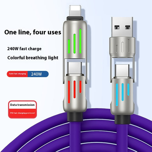 Cable de Datos 4 en 1 con Luz Respirante Multicolor