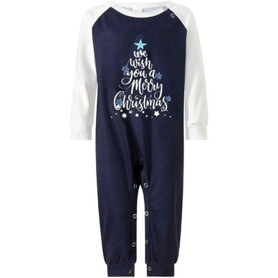 Matching family pajamas with navy blue and white raglan tops featuring a 'Let it Snow' graphic and snowman hat. Bottoms have a festive pattern of snowflakes, sn - Image 13
