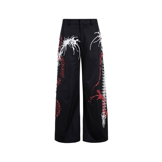 Pantalón Negro Elegante con Diseño de Espina Dorsal Remachado