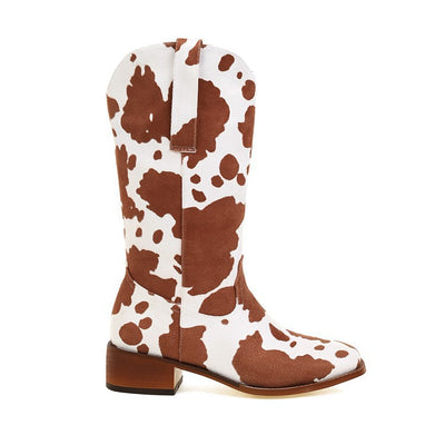 Botas Vaqueras Talla Grande con Estampado Vaca y Tacón Cuadrado Vintage - Image 4