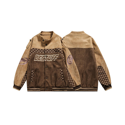 Chaqueta Cardigan Hip-Hop Cuadros con Cuello Tipo Polo