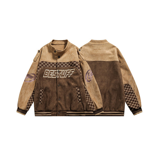 Chaqueta Cardigan Hip-Hop Cuadros con Cuello Tipo Polo