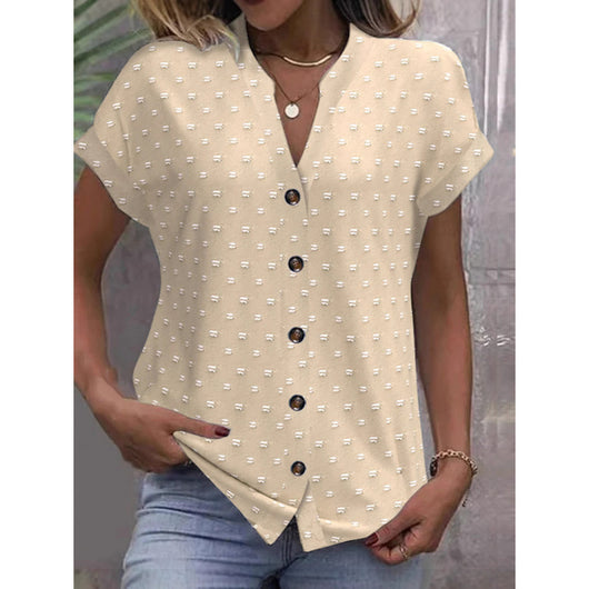 Camisa Casual de Escote V y Manga Corta con Textura Jacquard - Image 6