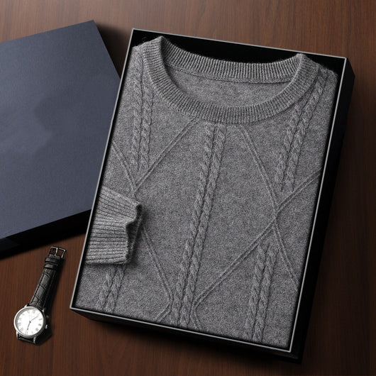 Suéter de Cashmira Trenzado con Cuello Redondo para Hombre - Colección Otoño Invierno - Image 7