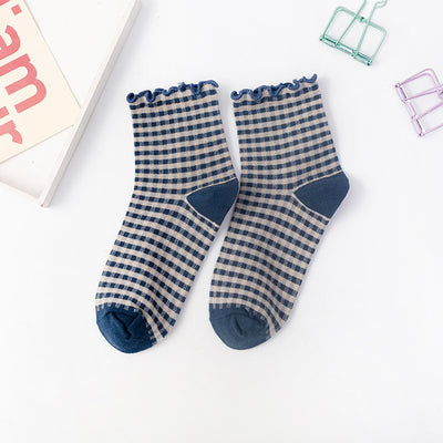 Calcetines Mujer Estilo Británico Japonés con Encaje y Cuadros - Image 16