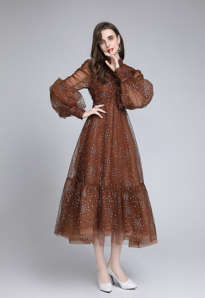 Vestido Slim Elegante con Estampado de Seda y Malla Brillante - Image 21