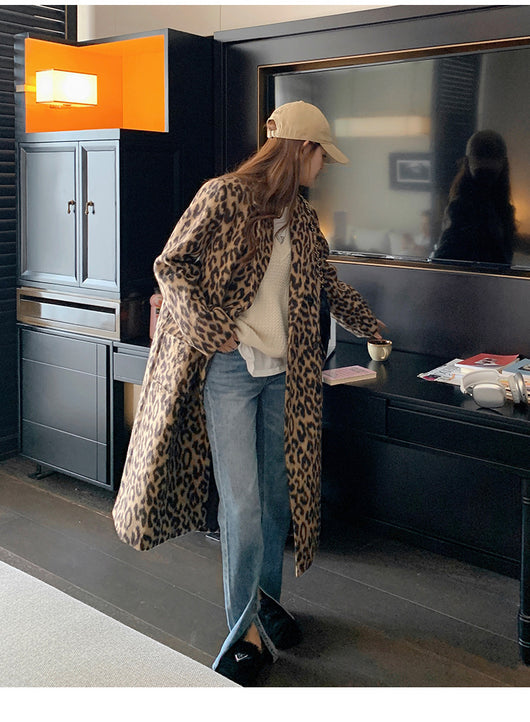 Abrigo Largo de Lana Estampado Leopardo para Invierno Mujer - Image 21