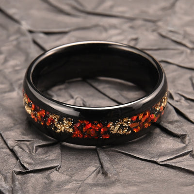 Anillo de Ópalo Rojo con Incrustaciones Negras y Baño de Oro - Image 8
