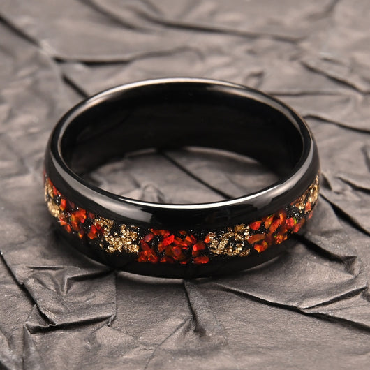 Anillo de Ópalo Rojo con Incrustaciones Negras y Baño de Oro - Image 8