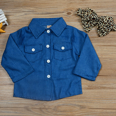 Conjunto de 3 Piezas Infantil Otoño: Blusa Denim, Falda Leopardo y Diadema - Image 25