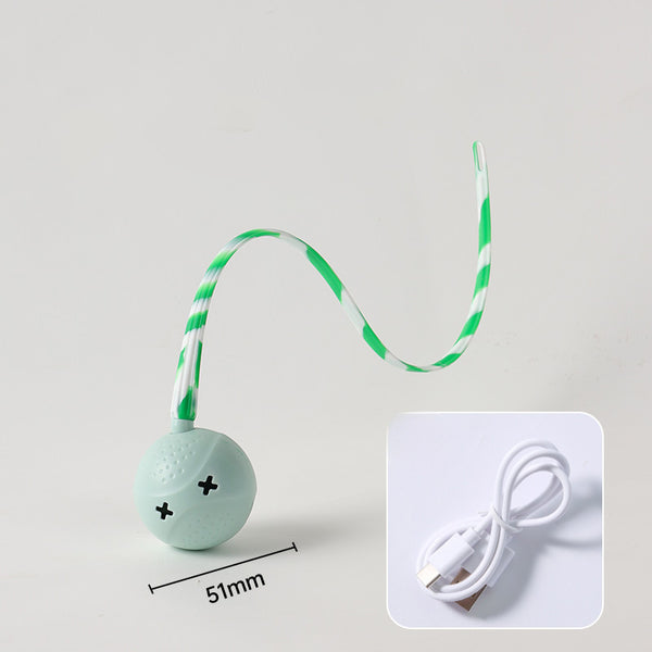 Light green interactive cat ball toy with a green and white striped flexible wand, shown with a white USB charging cable. - Image 5