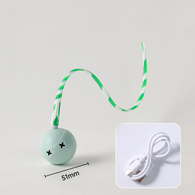 Light green interactive cat ball toy with a green and white striped flexible wand, shown with a white USB charging cable. - Image 5