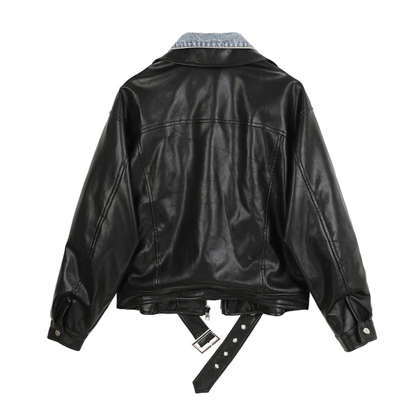 Chaqueta de Cuero para Motociclista con Costuras Vaqueras