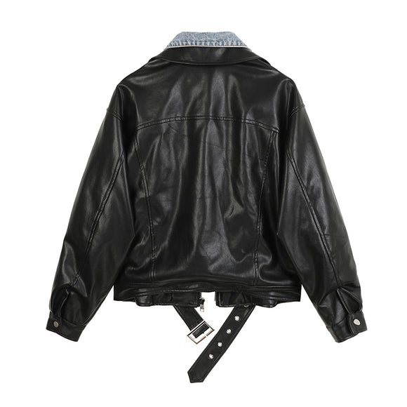 Chaqueta de Cuero para Motociclista con Costuras Vaqueras