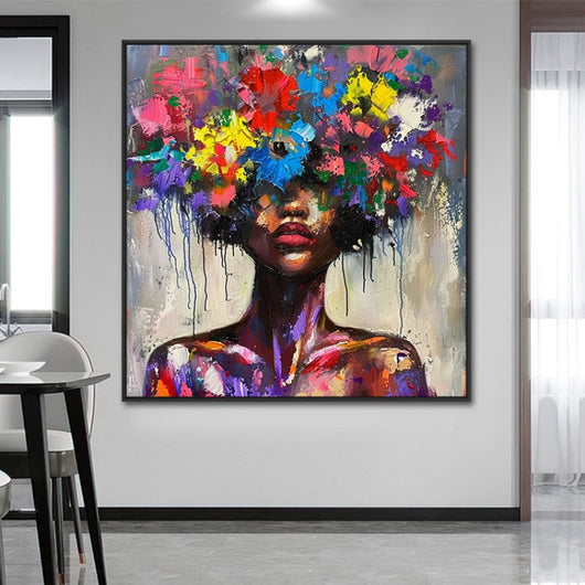 Cuadro Óleo Mujer Floral Moderno - Arte Decorativo Pintado a Mano para Sala