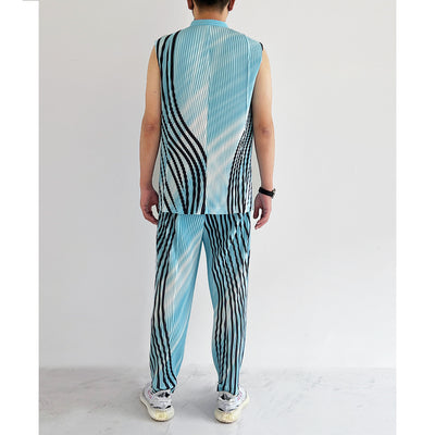 Pantalones Casuales Plisados con Estampado a Rayas para Hombre - Image 5