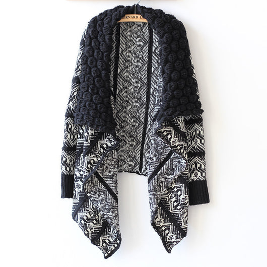 Cardigan Chal de Punto con Patrón Geométrico Irregular y Cadena Decorativa - Image 6