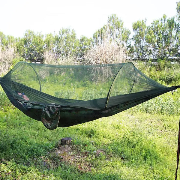 Hamaca Camping Automática con Red Antimosquitos para Viajes y Aventura