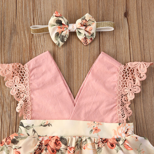 Enterizo Floral Princesa para Bebé Niña con Encaje y Diadema - Image 7
