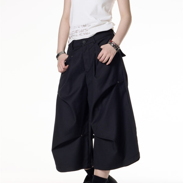 Jumpsuit Ancho de Tiro Bajo con Pliegues y Corte Relajado