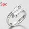 925 Sterling Banhado a Prata Anel de Abraço de Duas Mãos Feminino Retrô Tailandês Banhado a Prata Anel Simples Prata 5 peças