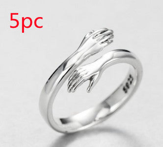 Anillo de Plata 925 Dos Manos Abrazo Retro Tailandés Minimalista - Image 6
