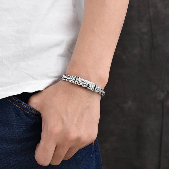 Pulsera Dragón Estilo Oriental Plata 925 Tejida a Mano Signo Zodiacal