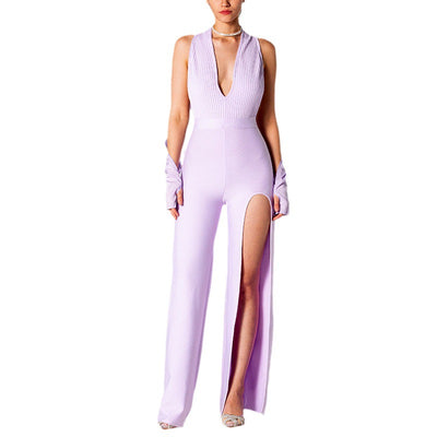 Jumpsuit Elegante sin Espalda con Escote en V y Abertura Lateral - Image 5
