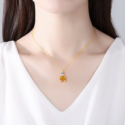 Collar de Plata S925 con Circonita Corte Pagoda Cuadrada y Cadena Onda Marina - Image 2