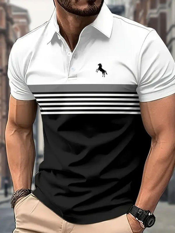 Polo Deportivo Hombre Bloques de Color a Rayas con Cuello Golf - Image 6