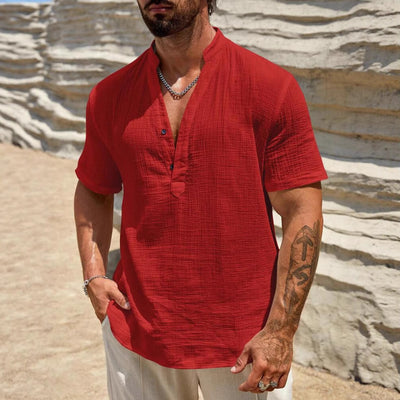 Camisa Casual de Manga Corta con Cuello Parado - Transpirable y Versátil - Image 3