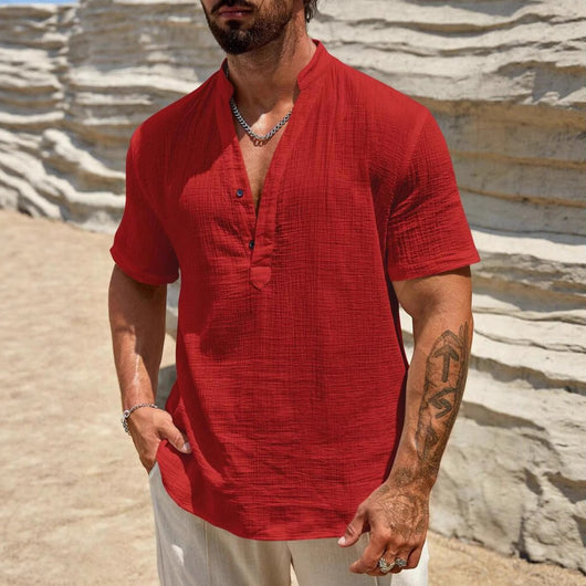 Camisa Casual de Manga Corta con Cuello Parado - Transpirable y Versátil - Image 3