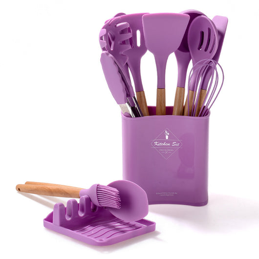 Juego de Utensilios de Cocina con Mango de Madera y Cubo de Almacenamiento - Image 12